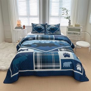 Wilderness Retreat Black Bear 3 Pcs Queen Size Reversible Quilt Set - Assorted (6110-Wild Retreat)