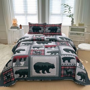 Black Bear Lodge 3 Pcs King Size Reversible Quilt Set - (6120-Black Bear Lodge)