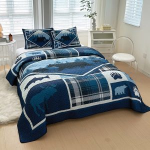 Wild Retreat Blue 3 Pcs King Size Reversible Quilt Set - (6120-Wild Retreat Blue)