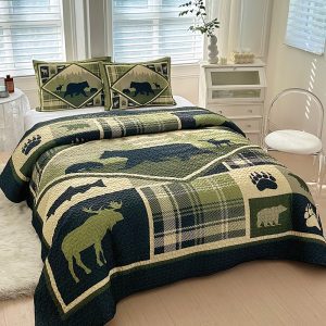 Wild Retreat Green 3 Pcs King Size Reversible Quilt Set - (6120-Wild Retreat Green)