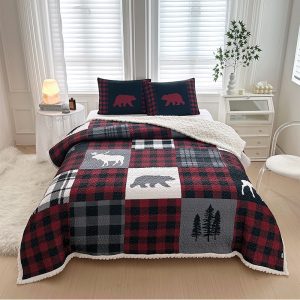 Bear Mountain Sherpa Lined 3 Pcs Queen Size Quilt Set - (6260-Bear Mountain)