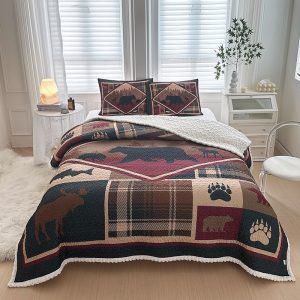 Wild Retreat Sienna Sherpa Lined 3 Pcs Queen Size Quilt Set - (6260-Wild Retreat Sienna)