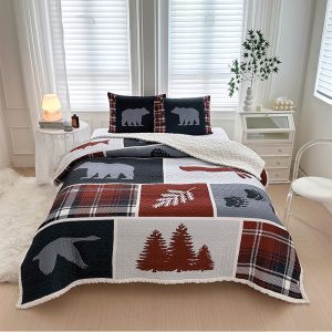 Wildlife Haven Sherpa Lined 3 Pcs Queen Size Quilt Set - (6260-Wildlife Haven)