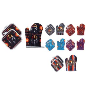 Oven Mitt & Pot Holder Set - 3pc Set - Medicine Wheel  (2386-12PCS)