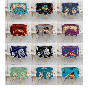 Printed Table Cover - Round 6 Chairs Size - Cotton -Assorted Colors (2814)