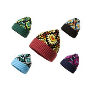 SQ Geo Knitted Beanie With Solid Cuff (3127-12PCS)