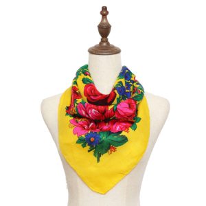 45" x 45" Metallic Kokum Floral Scarf (CD-Scarf-1-45 Metallic Yellow)