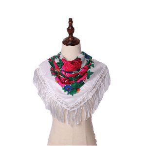 60" x 60" Metallic Kokum Floral Scarf (CD-Scarf-2-60 Metallic White)
