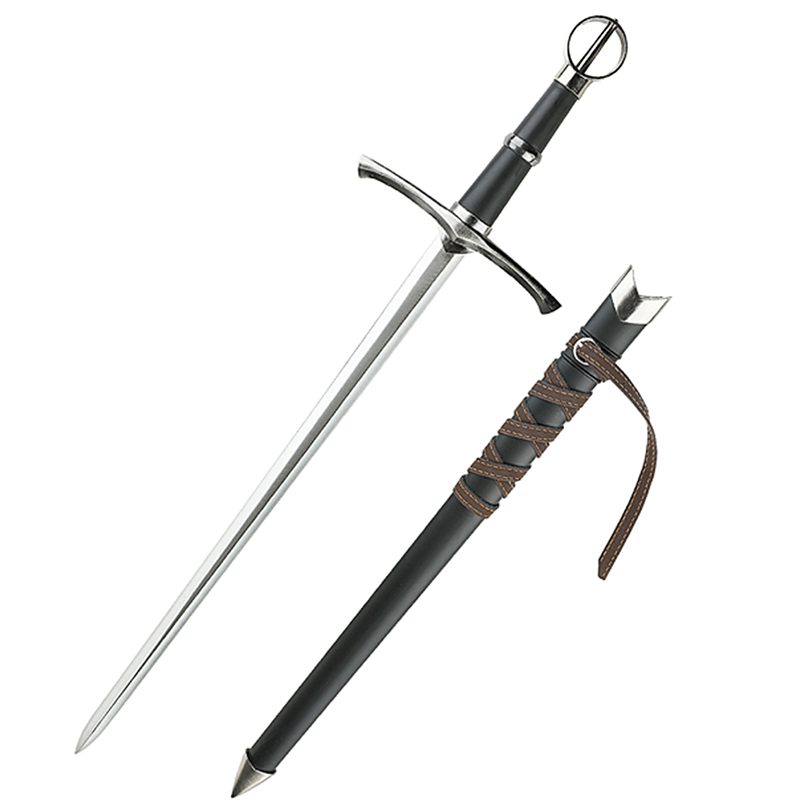 Defender 23" Medieval Style Fantasy Sword Back Circle Head Black Handle Hard Plastic Scabbard(14087)