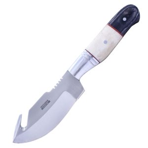 Defender-Xtreme 7.5" Bone & Wood Handle Stainless Steel Hook Blade Hunting Knife w/ Sheath - (14170)