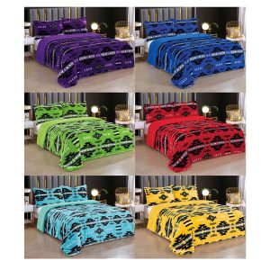 3pcs - 16112 Black Neon Collection Sherpa Lined  Cloud King  Blanket (1927 Neon)