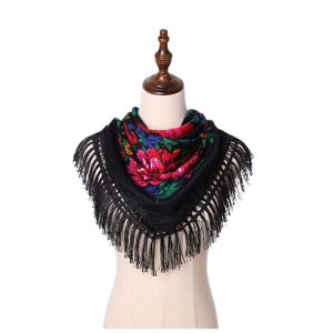 30" x 30" Non Metallic Kokum Floral Scarf (CD-Scarf-02-30 Non Metallic Black)