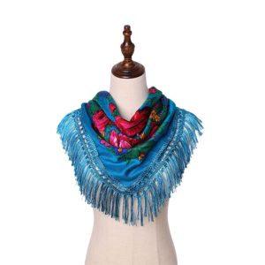 30" x 30" Metallic Kokum Floral Scarf (CD-Scarf-02-30 Metallic Turquoise)