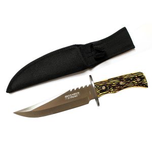 10.8" Defender Serrated Blade Silver & Black Hunting Knife (7590)