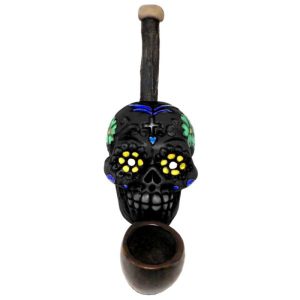 HAND CRAFTED SMALL PIPE - SUGAR SKULL BLACK