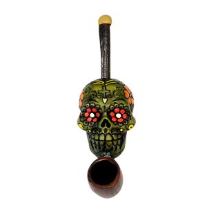 HAND CRAFTED SMALL PIPE - SUGAR SKULL LIME