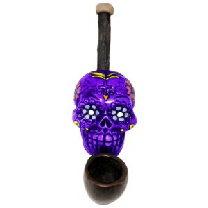 HAND CRAFTED SMALL PIPE - SUGAR SKULL PURPLE