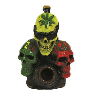 HAND CRAFTED MEDIUM PIPE- TRIPLE RASTA SKULL