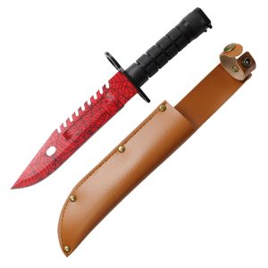 Defender-Xtreme 13" Red Blade Abs Handle Survival Knife With Sheath