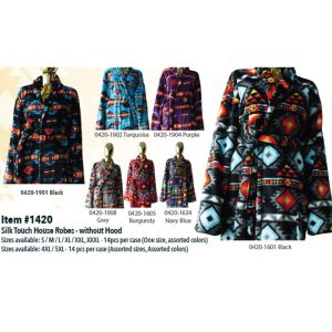 Silk Touch House Robe Without Hood - Assorted Colours - One Size - 4X-5X