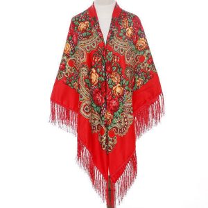 62" x 62" Non-Metallic Kokum Floral Scarf - Red (CD-Scarf-4)