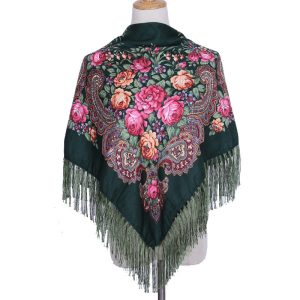 35" x 35" Non-Metallic Kokum Floral Scarf - Green (CD-Scarf-6)