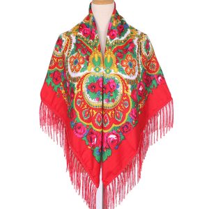 50" x 50" Non-Metallic Kokum Floral Scarf - Red (CD-Scarf-11)