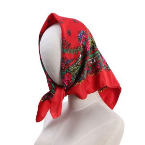 CD-Scarf-12 Non-Metallic Kokum Floral Scarf 27"x 27"  - Red