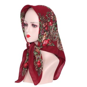 CD-Scarf-13 Non-Metallic Kokum Floral Scarf 33"x 33" - Burgundy