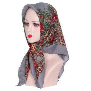 CD-Scarf-13 Non-Metallic Kokum Floral Scarf 33" x 33" - Grey
