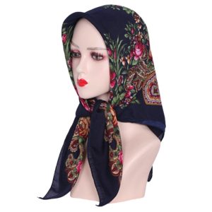 CD-Scarf-13 Non-Metallic Kokum Floral Scarf 33"x 33" - Navy