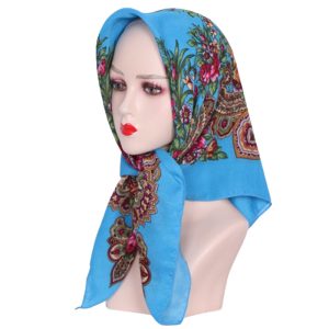 CD-Scarf-13 Non-Metallic Kokum Floral Scarf 33"x 33" - Turq