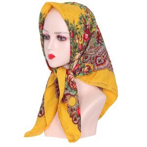 CD-Scarf-13 Non-Metallic Kokum Floral Scarf 33"x 33" - Yellow