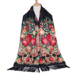 78" x 25" Non-Metallic Kokum Floral Scarf - Black (CD-Scarf-9)