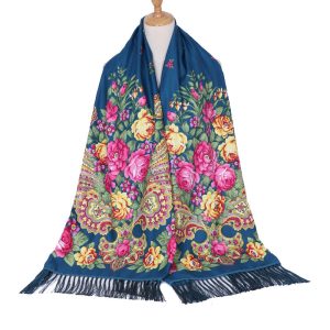 78" x 25" Non-Metallic Kokum Floral Scarf - Blue (CD-Scarf-9)