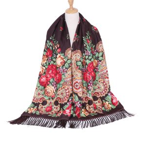 78" x 25" Non-Metallic Kokum Floral Scarf - Coffee (CD-Scarf-9)