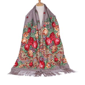 78" x 25" Non-Metallic Kokum Floral Scarf - Khaki (CD-Scarf-9)