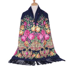 78" x 25" Non-Metallic Kokum Floral Scarf - Navy (CD-Scarf-9)