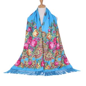 78" x 25" Non-Metallic Kokum Floral Scarf - Turq (CD-Scarf-9)