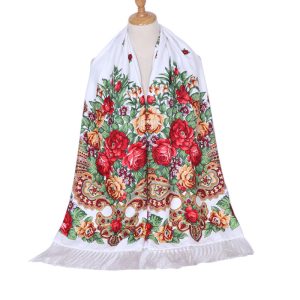 78" x 25" Non-Metallic Kokum Floral Scarf - White (CD-Scarf-9)