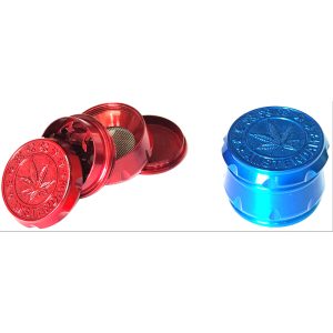 Grinder 4 Parts Smooth Shiny Embossed Leaf on Top - Zinc Alloy - SMKJ-041