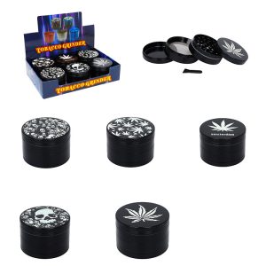 Grinder 4 Parts Skull/ Leaf Printed on Top Black Color- SMKZ-004