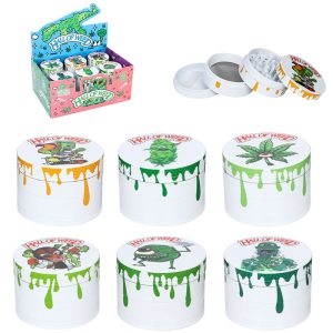 Grinder 4 Parts Monster Printed on Top Hall Of Weed White Color- SMKZ-009