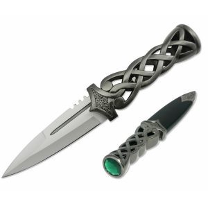 9" Overall, Green gemstone Scottish Dirk with Scabbard - T230572GN