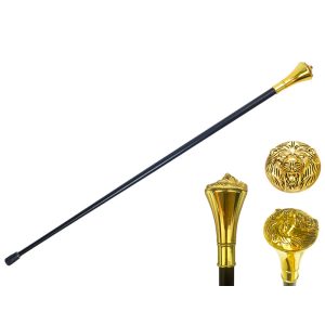 35.5" Zinc Metal Handle Walking Cane -Gold Lion - T281802GD