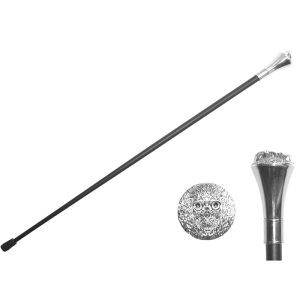 35.5" Zinc Metal Handle Walking Cane -Silver Skull - T281804SL