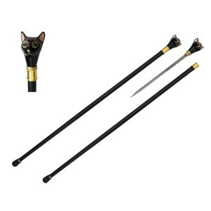 37" Zinc Metal Black Cat Walking Cane - T28312