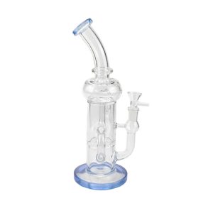 Straight Tube Glass Bong With Color Base  (C1556-Light Blue)