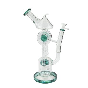 Straight Tube Glass Bong With Color Base  (C1575-Teal)