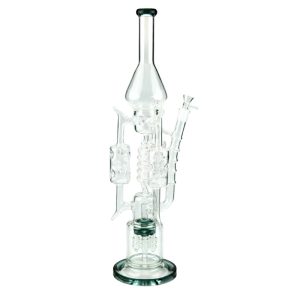 Straight Tube Glass Bong With Color Base  (C1577-Teal)